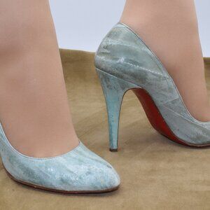 VGC Christian Louboutin Decollete 868 Heels Pumps 37 M Teal Eel Skin Blue 6.5 M